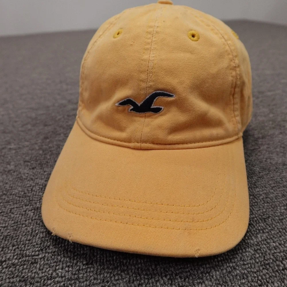 Hollister Hat Cap Strap Back Mens One Size Yellow Twill Baseball Embroidered